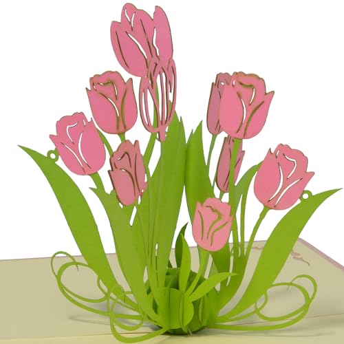 LINPOPUP®, LIN17666, Pop-Up Karte Blumen Geburtstagskarte Grußkarten Blumenkarten 3D Klappkarte Muttertagskarte Danke Gute Besserung Abschied Tulpen, N389 von LINPOPUP