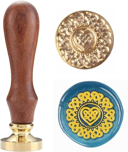 Claddag and Eternal Celtic Heart Circle Seal Wax Stamp, Heart Brass Repalcement, for Wedding Invitation, Cards, Envelops Decoration (Celtic Heart Circle with Wooden Handle) von LINCHANE