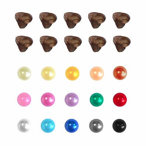 Austern mit Perle im Inneren, runde zierliche Kunstperlen, bedeutungsvolle Farben, Perlen zum Öffnen für Schmuckherstellung, Handwerk, Geschenke (rund, ABS, 8 mm), 20 Stück von LINDO