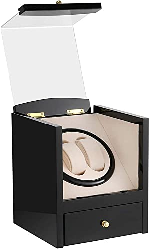 LINGFANSTORE Automatische Uhrenbeweger Box,luxuriöser Uhrenbeweger,Uhrengehäuse mit leisem Mabuchi Motor,Batteriebetrieb oder Netzteil,Lagerung Schmuckschatulle (Schwarz Klavierlacken) von LINGFANSTORE