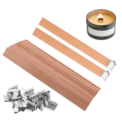 LINGJIA 50 Stück kerzendocht, Holzkerzendocht, Holzkerzendocht Mit Eisenständer, Kerzenholzstück, kerzendochthalter outdoor, Dicker Kerzendocht, Kerzendocht Handgefertigte Kerzen, DIY Making 13*130mm von LINGJIA