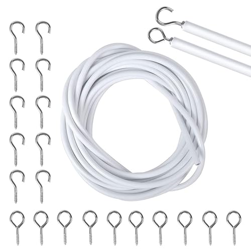 LINGJIA 5M Gardinenschiene, Vorhang Haken, Ziehen Sie Fest, um Vorhänge zu Sichern, Vorhangschnur Sets, Gartendekorationsschnur, Duschvorhangstange Mit 10 Haken 10 Ösen, Innen und Außenbereich von LINGJIA