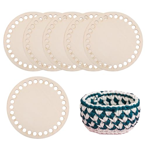 LINGJIA 6 Stück Korbboden zum Häkeln, Taschenboden zum Häkeln, Crochet Basket Base, Wooden Base, Round Basket Bottom Wooden Crochet for DIY Tote Bag Basket Weaving Supplies Crafts, Home Decoration von LINGJIA