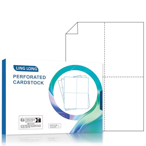 LINGLONG A4 perforiertePapier, 150 Blatt,80g,A4 Kreuzlinien 4 Parts (105 * 148.5mm) 150 Blatt (600 Karten) von LINGLONG