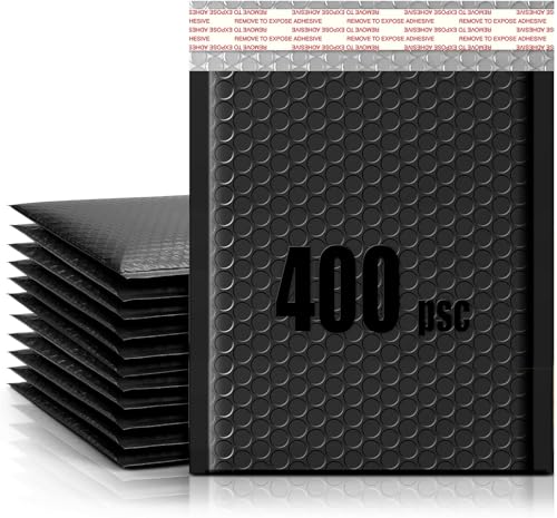LINGLONG Luftpolster-Versandtaschen, 15,2 x 25,4 cm, Schwarz, 400 Stück, nutzbare Größe 15,2 x 22,9 cm, dicke Versandtaschen, Versandtaschen für Schmuck, Make-up, kleine Unternehmen von LINGLONG