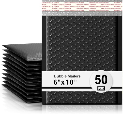 LINGLONG Luftpolster-Versandtaschen, 15,2 x 25,4 cm, Schwarz, nutzbare Größe 15,2 x 22,9 cm, 50 Stück, Schwarz von LINGLONG