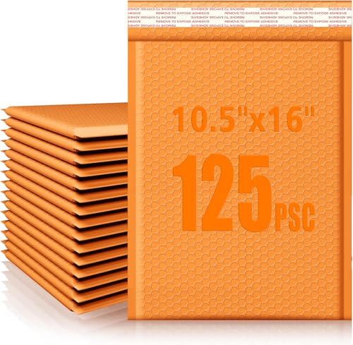 LINGLONG Luftpolster-Versandtaschen, 26,7 x 40,6 cm, Orange, 125 Stück, Orange, große Versandumschläge, wasserdicht, gepolsterte Versandtaschen, Luftpolstertaschen für Versand, Verpackung, kleine von LINGLONG