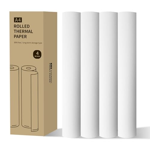 LINGLONG Premium A4 Thermopapier 210x297mm - 4 Rollen schnell trocknend, Einzel- & Durchlaufdruck, kompatibel mit Phomemo M08F/MT800/MT800Q/F2S/A40 mobilen Druckern von LINGLONG