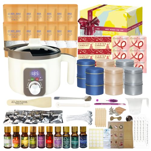 LINGQIAN DIY Kerzenherstellung Set, Kerzen Selber Machen Kit Sojawachs, Elektrischer Wachsschmelztopf mit Ausguss, 12 Kerzendosen, 12 Duftölen LINGQIAN DIY Kerzenherstellung Set, Kerzen Selber Machen Kit Sojawachs, Elektrischer Wachsschmelztopf mit Ausguss, 12 Kerzendosen, 12 Duftölen von LINGQIAN