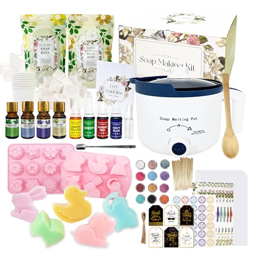 LINGQIAN Seifenmacherset für Kinder 6+, Kits DIY Seife Selber Machen Set mit Seifenschmelzer, Form, Farbstoffen, ätherischen Ölen, Glimmerpulver, DIY Craft Kit für Teenager Aktivität Geschenke von LINGQIAN