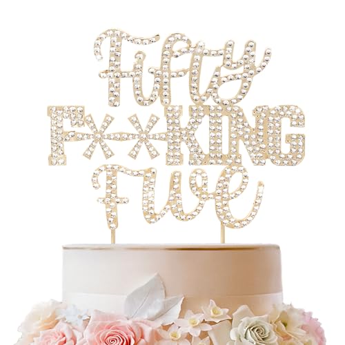 LINGTEER Fifty Five lustige goldene Strass-Kuchendekoration – Cheers to 55. Birthday 55 Years Old Anniversary Party Cake Centerpieces Topper Dekorationen Geschenk Schild von LINGTEER