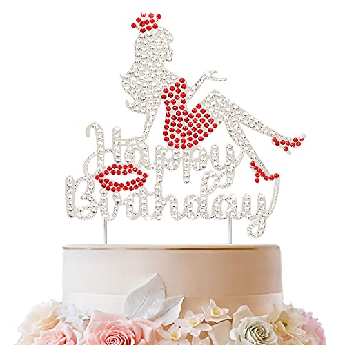 LINGTEER Happy Birthday Crown Lady Strass-Kuchenaufsatz – Cheers to Makeup Spa Geburtstag Party Tortenaufsatz Dekorationen Geschenk Schild – Rot. von LINGTEER