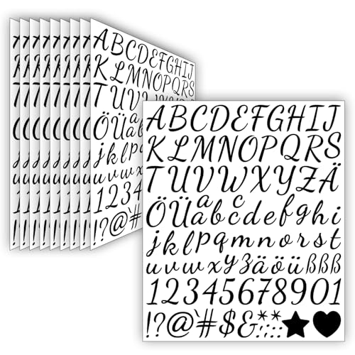 10 Blätter Buchstaben Aufkleber (2.5 cm),930 Stücke Selbstklebende Aufkleber Vinyl Buchstaben Zahlen,Wasserfester Sticker für Postfach,Scrapbooking,Adressnummer,DIY Handwerk (Schwarz) von LINGYUEDUO