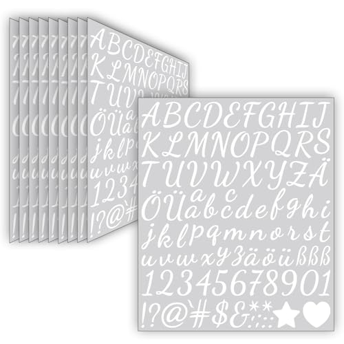 10 Blätter Buchstaben Aufkleber (2.5 cm),930 Stücke Selbstklebende Aufkleber Vinyl Buchstaben Zahlen,Wasserfester Sticker für Postfach,Scrapbooking,Adressnummer,DIY Handwerk (Weiß) von LINGYUEDUO