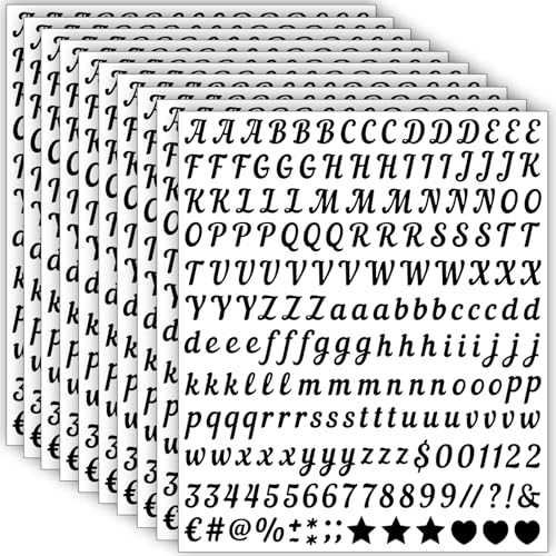 10 Blätter Buchstaben Aufkleber Kleine, 2000 Stücke 13 mm Selbstklebende Buchstaben Zahlen Sticker, Klebebuchstaben Wetterfest Vinyl Alphabet für DIY Scrapbooking, Grußkartendekoration (Schwarz) von LINGYUEDUO