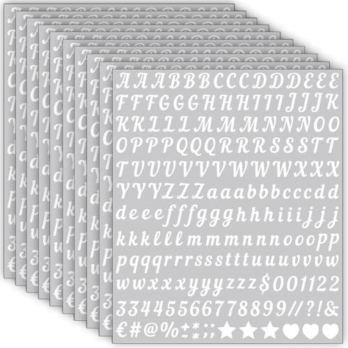 10 Blätter Buchstaben Aufkleber Kleine, 2000 Stücke 13 mm Selbstklebende Buchstaben Zahlen Sticker, Klebebuchstaben Wetterfest Vinyl Alphabet für DIY Scrapbooking, Grußkartendekoration (Weiß) von LINGYUEDUO