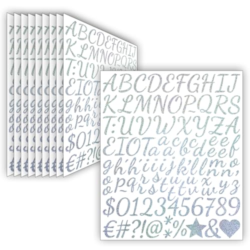 10 Blätter Glitzer Buchstaben Aufkleber (2.5 cm),1050 Stücke Selbstklebende Aufkleber Vinyl Buchstaben Zahlen,Wasserfester Sticker für Postfach,Scrapbooking,Adressnummer,DIY Handwerk (Silber) von LINGYUEDUO