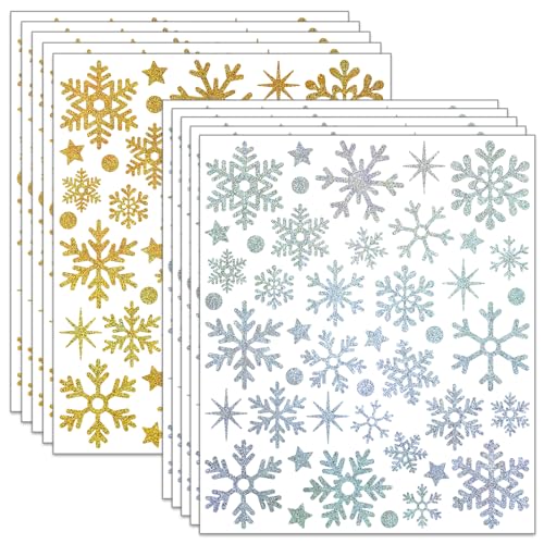 10 Blätter Glitzer Schneeflocke Aufkleber, 440 Stück Schneeflocke Deko Aufkleber, Selbstklebende Wasserfester Weihnachten Sticker für Geschenk Dekoration, Umschlag,Weihnachten Winter Dekorationen 10 Blätter Glitzer Schneeflocke Aufkleber, 440 Stück Schneeflocke Deko Aufkleber, Selbstklebende Wasserfester Weihnachten Sticker für Geschenk Dekoration, Umschlag,Weihnachten Winter Dekorationen von LINGYUEDUO