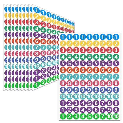 1170 Stück Bunte Zahlen Aufkleber(2 cm), Selbstklebende Wasserfester Zahlen Aufkleber,Klebepunkte Bunt Etiketten für Büro Schließfach Heim Ordnen von LINGYUEDUO