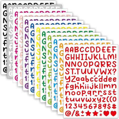 12 Blätter Buchstaben Aufkleber Kleine, 1344 Stücke 13 mm Selbstklebende Buchstaben Zahlen Sticker, Klebebuchstaben Wetterfest Vinyl Alphabet für DIY Scrapbooking, Grußkartendekoration (Bunte) von LINGYUEDUO