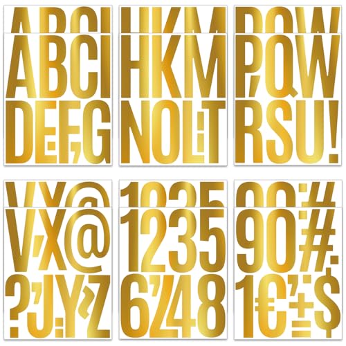 12 Blätter Gold Buchstaben Aufkleber Groß(12.7 cm), Selbstklebende Wasserfester Buchstaben Zahlen Aufkleber,Vinyl Alphabet Stickers für Draußen Drinnen Dekoration Geburtstag von LINGYUEDUO