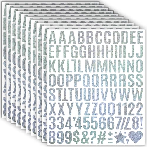 980 Stücke Glitzer Selbstklebende Buchstaben Aufkleber,10 Blätter Wetterfeste Vinyl Alphabet Nummern Sticker (2.5 cm), Klebebuchstaben für DIY Scrapbooking, Grußkartendekoration,Geschenk (Silber) von LINGYUEDUO