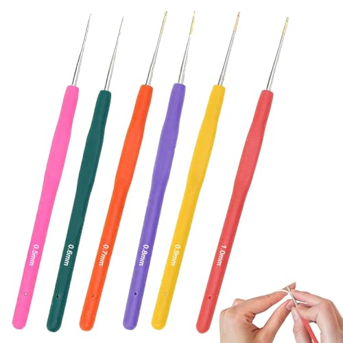 Spitze Häkelnadel Set, 6 Stück Kleine Spitze Häkelnadeln 0.5 mm bis 1.0 mm, Häkelnadelnmit Weicher Griff Häkelnadel Stricknadel Ultrafeine Häkelnadelset für Spitzen Dünnes Garn von LINISITING