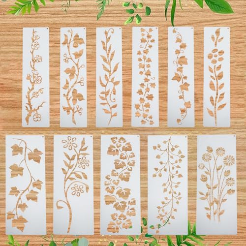 12 x Schablonen für Rankenbordüre, Blätter, Schablonen zum Malen, wiederverwendbare Blumen-Zeichenschablonen für DIY Handwerk auf Holz, Leinwand, Möbeln und Heimdekoration 12 x Schablonen für Rankenbordüre, Blätter, Schablonen zum Malen, wiederverwendbare Blumen-Zeichenschablonen für DIY Handwerk auf Holz, Leinwand, Möbeln und Heimdekoration von LINKIM BOLLY