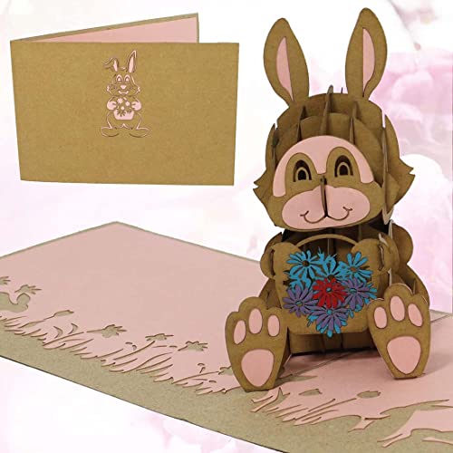 LINPOPUP® POP - UP Karte Hase - Blumenkorb - Geburtstagskarte - Ostern - Gute Besserung, 3D - Grußkarte Klappkarte, N345 von LINPOPUP