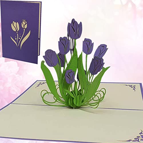LINPOPUP®, LIN17667, Pop - Up - Karte Blumen Geburtstagskarte Grußkarten Blumenstrauß Klappkarte Muttertagskarte Danke Viel Glück Gute Besserung Tulpen, N390 von LINPOPUP