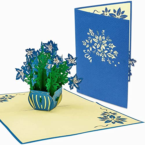 LIN17668, Pop - Up - Karten Blumen Geburtstagskarte Grußkarten Blumenstrauß 3D Klappkarte Muttertags-karten Danke Viel Glück Gute Besserung, Blaue Blumen, N391 von LINPOPUP