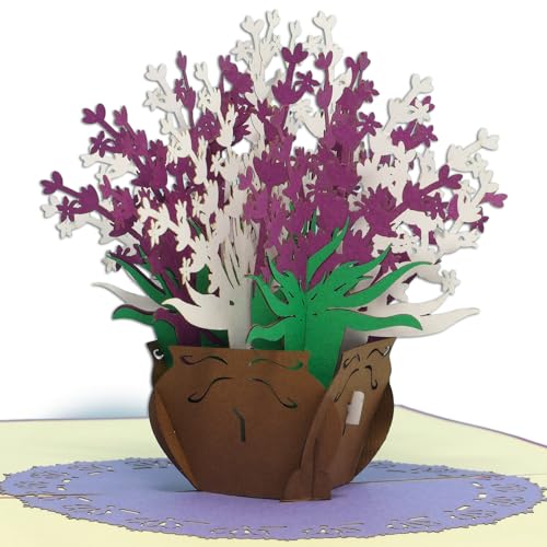 LIN17669, Pop-Up Karte Blumen Geburtstagskarte Gruß-karten 3D Blumenkarte Klappkarte Muttertagskarten Danke Viel Glück Gute Besserung Freundin Frau Mutter Geschenk Lavendel Lila, N392 von LINPOPUP