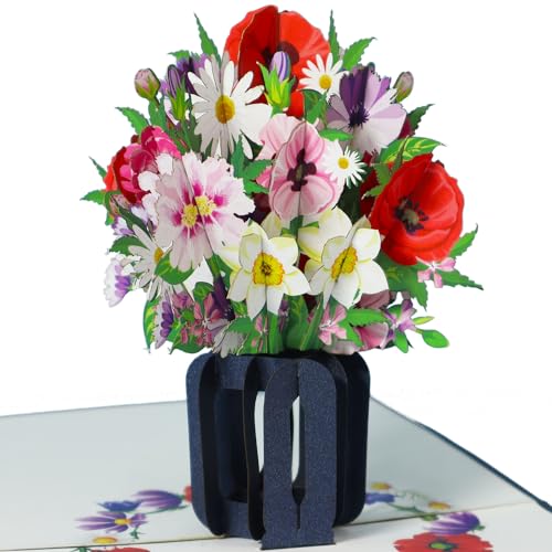 LINPOPUP®, LIN17764, Pop Up Karte Blumen, Blumenkarten,Blumenstrauß Pop-Up, Grußkarten, Klappkarte, Muttertagskarte, Abschied, Geburtstagskarte, Gute Besserung, Blumenstrauß, N505 von LINPOPUP