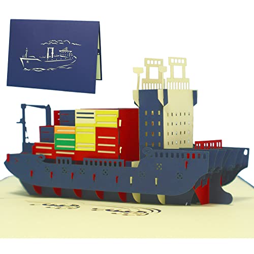 LINPOPUP®, LIN17354, POP UP Karten, 3D Karten - Grußkarte - Schiff, Frachtschiff, Klappkarte Containerschiff, N235 von LINPOPUP