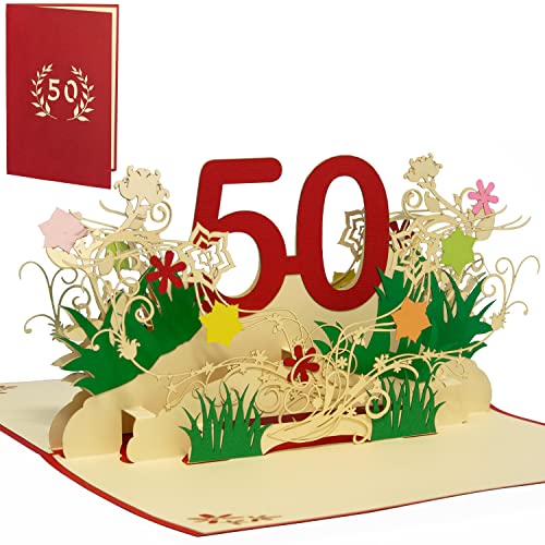 LINPOPUP®, LIN17786, Pop Up Karte Geburtstag, Geburtstag Gutschein, Geburtstagsgeschenke für Frau, Geburtstagseinladung, Glückwunschkarte Klappkarte 3D, Jubiläum, 50, Blumen Pop Up, N61 von LINPOPUP