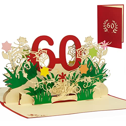 LINPOPUP, Pop Up Karte Geburtstag, 3D Geburtstag Karte zum 60, Geburtstagsgeschenke Frau, Geburtstagseinladung, Glückwunschkarte Klappkarte 3D, Jubiläum, 60, Blumen Pop Up, N63 von LINPOPUP