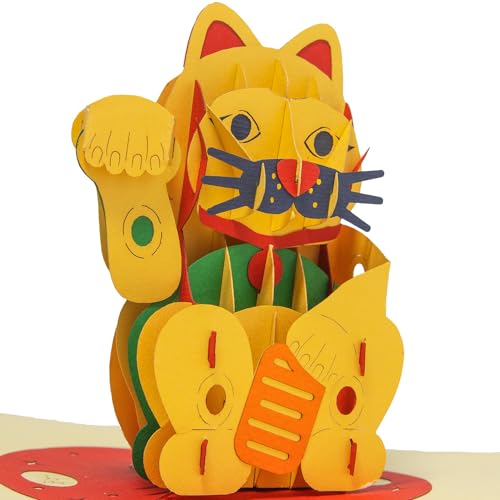 LINPOPUP® Pop-Up Karte Katze - 3d Karte Klappkarten Geburtstagskarte Katze, Gutschein, Glücksbringer, Japan, China, Maneki Neko, Glückskatze, Winkekatze, N308 von LINPOPUP