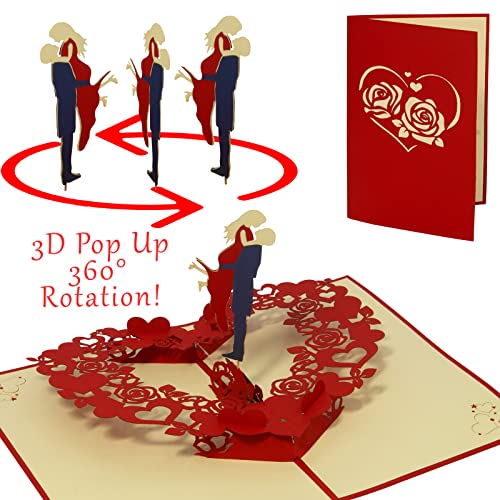 LINPOPUP®, Pop-Up Karte Hochzeit, XXL Hochzeitskarte, Hochzeitsgeschenke für Brautpaar, Hochzeitseinladung, Glückwunschkarte Klappkarte Hochzeit 3D, Tanzendes Brautpaar im Rosenherz, N197 von LINPOPUP