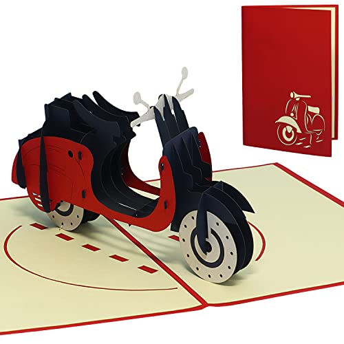 LINPOPUP® Pop-Up Karte Geburtstag - Vespa Roller Grußkarte, Pop Up Geburtstagskarte, Pop Up 3D Grußkarte Motorroller, Klappkarte Gutschein Vespa, Motorrad, Führerschein Geschenk, Roller, N253 von LINPOPUP