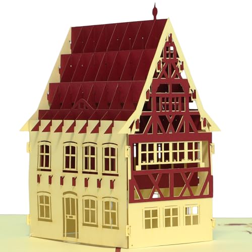 LINPopUp®, "Haus", 3D Karten Haus, Reisegutschein, Urlaubskarte, Klappkarte, Grußkarte Umzug, Einzug, Eigenheim Gutscheinkarte, Einladungskarte, Karte Jubiläum, Ruhestand, Fachwerkhaus (N194) von LINPOPUP