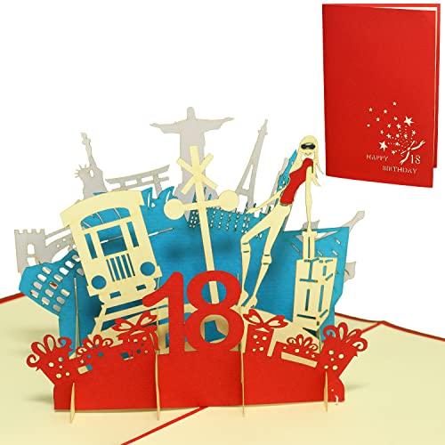 LINPOPUP®, LIN17258, Pop Up Karte, 18, Klappkarte 3D Glückwunschkarte Geburtstag, Geburtstagskarte, 18. Geburtstag, Geschenk zum 18 Geburtstag, N17 von LINPOPUP