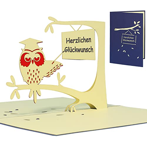 LINPOPUP®, Pop Up 3D Karte, Geburtstagskarte Gutschein, Klappkarte, Uhu Doktorhut, N26 von LINPOPUP