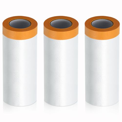 LINSOCLE Abdeckfolie mit Klebeband, Abklebeband mit Folie - 3 Rolle × 280cm×20m | Transparente Malerfolie für Autos, Fenster, Tür,Möbel & Wände von LINSOCLE