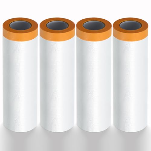 LINSOCLE Abdeckfolie mit Klebeband, Abklebeband mit Folie - 4 Rolle × 270cm×20m | Transparente Malerfolie für Autos, Fenster, Tür,Möbel & Wände von LINSOCLE