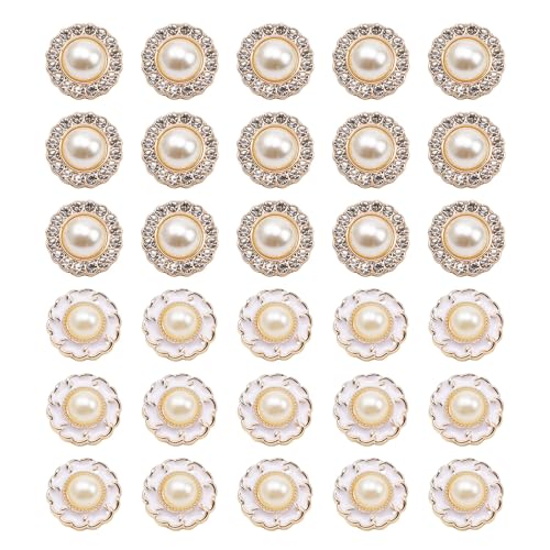 LINTRA 30 Stück Perlenknöpfe, Rundes Retro-Kunstperlenknöpfe, 21 Millimeter Durchmesser Strass-Perlenknöpfe, 2 Designs, für DIY-Handarbeit, Kleidung LINTRA 30 Stück Perlenknöpfe, Rundes Retro-Kunstperlenknöpfe, 21 Millimeter Durchmesser Strass-Perlenknöpfe, 2 Designs, für DIY-Handarbeit, Kleidung von LINTRA