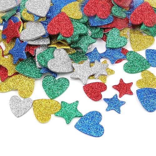 LINTRA 450 Stück Glitter Schaumstoff Aufkleber, Glitzer Moosgummi Sticker, Farbe Moosgummi Selbstklebend Glitzer, Herz- und Sternformen, für Dekorieren, Verschenken, Basteln LINTRA 450 Stück Glitter Schaumstoff Aufkleber, Glitzer Moosgummi Sticker, Farbe Moosgummi Selbstklebend Glitzer, Herz- und Sternformen, für Dekorieren, Verschenken, Basteln von LINTRA