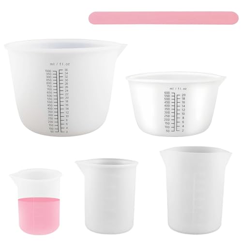 LINTRA 5 Stück Silikon Messbecher, Silikonmessbecher mit Epoxidharz mit Skala und Rührstab, Silikon Messbecher Set 1000ml / 600ml / 350ml / 250ml / 100ml für DIY, Basteln, Gießformen LINTRA 5 Stück Silikon Messbecher, Silikonmessbecher mit Epoxidharz mit Skala und Rührstab, Silikon Messbecher Set 1000ml / 600ml / 350ml / 250ml / 100ml für DIY, Basteln, Gießformen von LINTRA