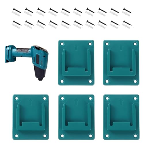 LINTRA 5 Stück Werkzeug Wandhalterung, Blaue Wandhalter Maschinenhalter, Elektrowerkzeug Bohrwerkzeuge Halterung mit Schrauben und Dübeln, für Makita, für Bosch 14,4v/18v Elektrowerkzeuge von LINTRA