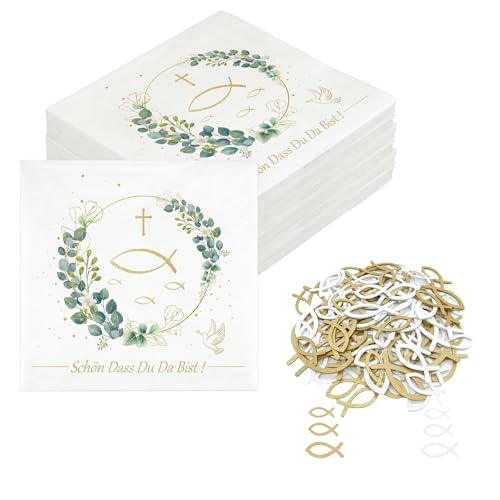 LINTRA 80 Kommunion Servietten, 16,5 x 16,5 cm Hochzeitsservietten mit 90 Fischdekorationen Servietten Kommunion Eukalyptus – für Abendmahls- und Hochzeitsfeiern LINTRA 80 Kommunion Servietten, 16,5 x 16,5 cm Hochzeitsservietten mit 90 Fischdekorationen Servietten Kommunion Eukalyptus – für Abendmahls- und Hochzeitsfeiern von LINTRA