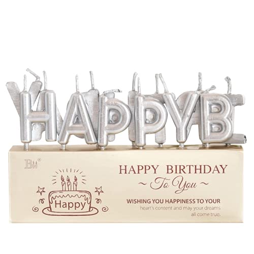 Geburtstag Kuchen Kerzen - 13 Stück Happy Birthday Brief Metallic Kerzen Mit Haltern für Hochzeit Jubiläum Kuchendekorationen - Silver von LINVSHISHOP